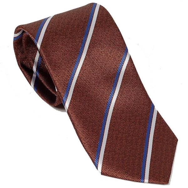 ネクタイ メンズ レジメンタル ストライプ ブラウン 生地 青と白 ストライプ 大剣幅 8.5cm ...
