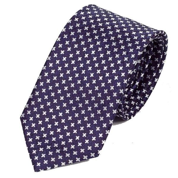 ネクタイ メンズ クロス パターン ネイビー 紺色 総柄 十字 小紋 ハウンドトゥース 大剣幅 7c...