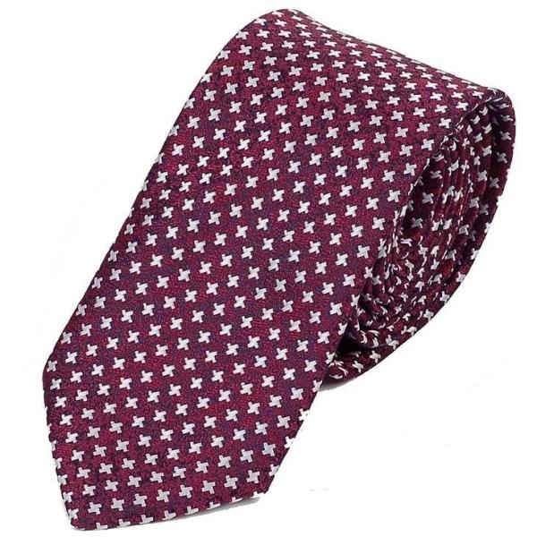 ネクタイ メンズ クロス パターン ワインレッド 赤色 総柄 十字 小紋 ハウンドトゥース 大剣幅 ...