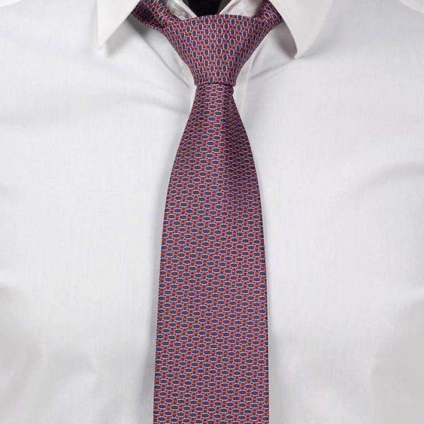 ネクタイ ブルー＆オレンジ色 マイクロ チェーン柄 幾何柄 総柄 ノーマル ネクタイ 大剣幅8cm ...