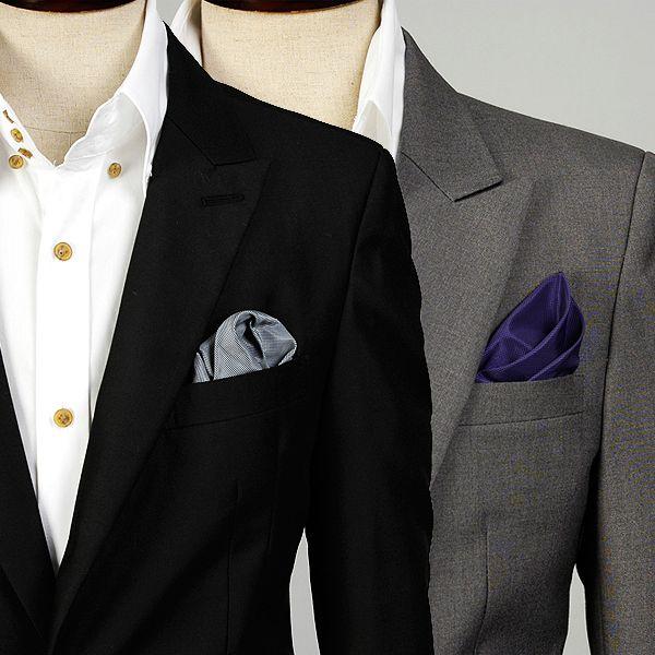 ポケットチーフ　形を作りやすい　穏やかなツヤ有り　ミニチュアチェック柄　パープル・グレー2色　　PC...