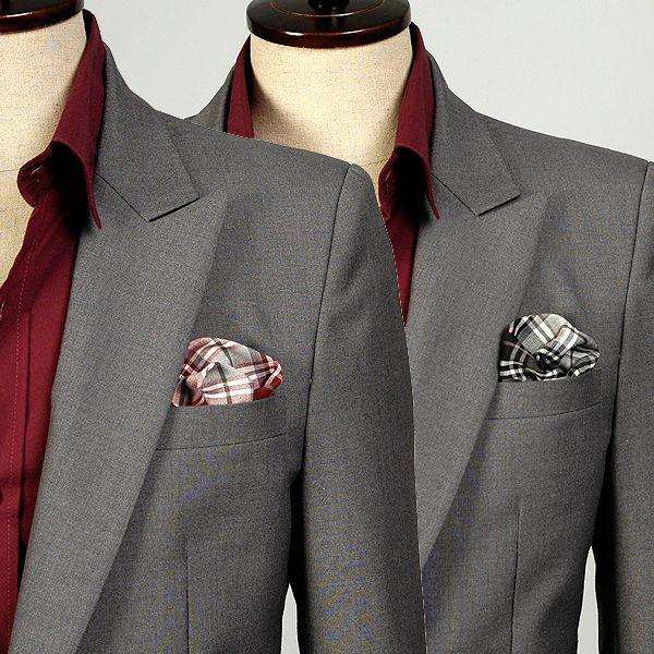 ポケットチーフ 綿TC素材使用　チェック柄　ブラック、レッドの2色　　PC27　