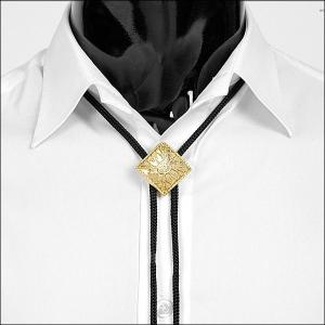 ループタイ ボロタイ 花柄 ダイヤ形 ペンダント ゴールド色