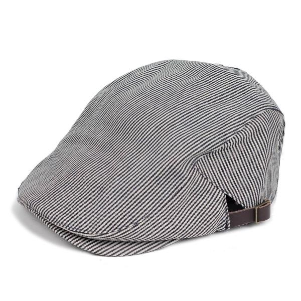 ハンチング帽 ヒッコリー デニム 生地 ストライプ柄 Flatcap メンズ レディース ハンチング...