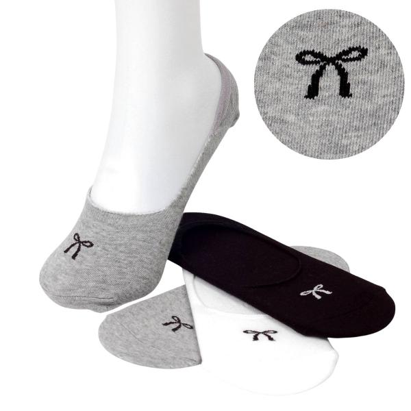 フットカバー 3足セット レディース 脱げにくい 靴下 浅履き かわいいリボン柄 シリコン付き 滑り...