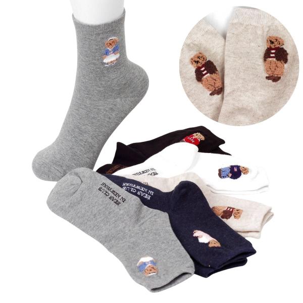 靴下 レディース 韓国 刺繍 クマ柄 クルーソックス かわいい おしゃれ 秋冬 韓国ファッション ア...
