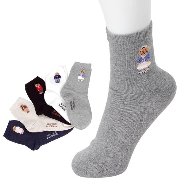 靴下 5足セット レディース 韓国 刺繍 クマ柄 クルーソックス かわいい おしゃれ 秋冬 韓国ファ...