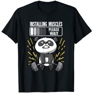 Installing Muscles Please Wait 面白いパンダ ジム フィットネス Tシャツ (ブラック S)