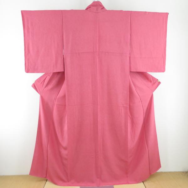 江戸小紋 鮫文 赤桃色 袷 広衿 紋なし 正絹 カジュアル 仕立て上がり着物 身丈158cm
