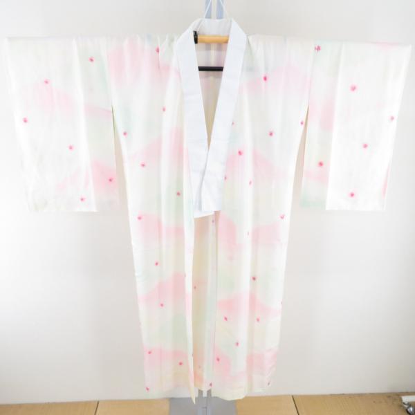襦袢 絞り ぼかし 白色 桃色 黄緑色 正絹 バチ衿 袖無双 長襦袢 仕立て上がり 女性着物用 身丈...