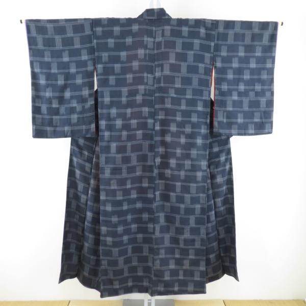 子供着物 アンティーク 縞文様 灰色 バチ衿 袷 カジュアルきもの レトロ 身丈137cm