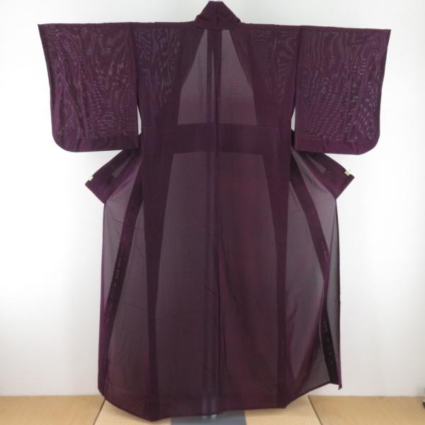 夏着物 小紋 単衣 絽 夏用 抽象文様 正絹 紫色 広衿 仕立て上がり 薄物 身丈152cm