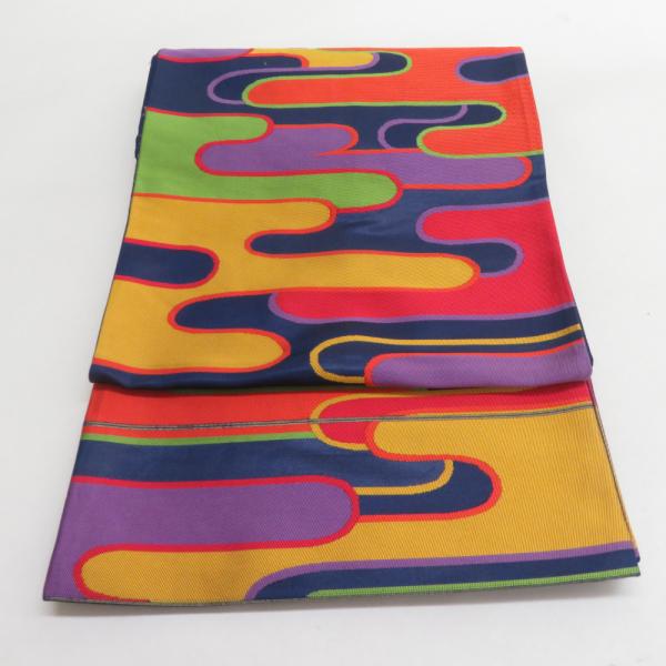 袋帯 ヱ霞柄 紺色 六通柄 正絹 礼装 フォーマル 着物帯 長さ416cm