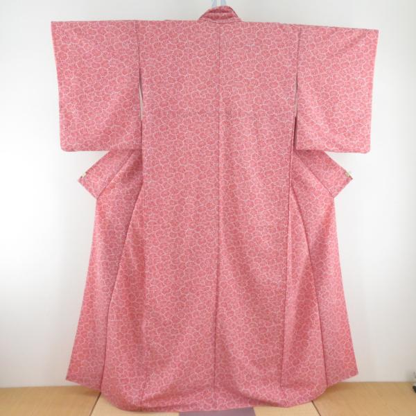 小紋 菊文様 赤色 白色 袷 広衿 ポリエステル 洗える着物 仕立て上がり カジュアル 身丈157c...