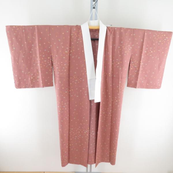 襦袢 茶道具文様 灰臙脂色 正絹 バチ衿 袖無双仕立て 長襦袢 仕立て上がり 女性着物用 身丈125...