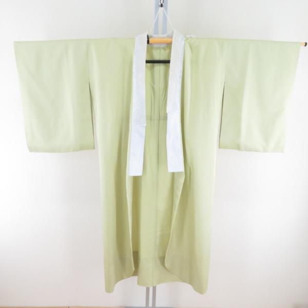 襦袢 葉づくし地紋 ビーズ半衿付き 黄緑色 ポリエステル バチ衿 袖無双仕立て 長襦袢 仕立て上がり...