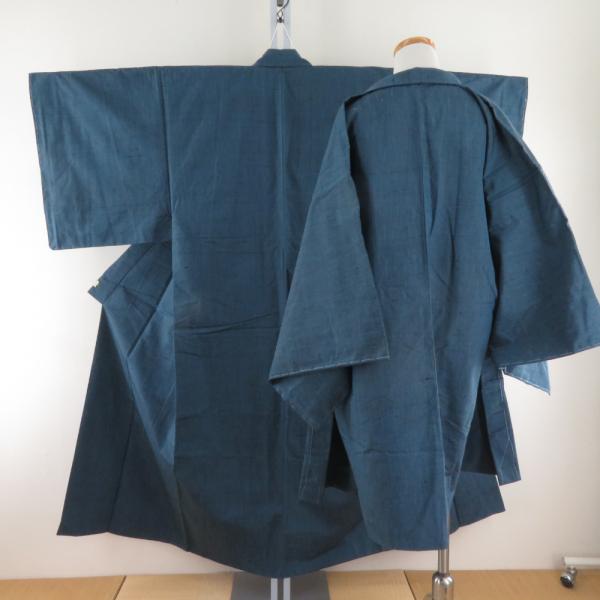 男着物 紬 アンサンブル 袷 灰青色 正絹 男性用きもの メンズ 仕立て上がり 和服 男物 カジュア...