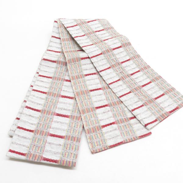 半幅帯 紬さがの 白茶色 米沢織 木綿 日本製 細帯 小袋帯 半巾帯 長さ350cm