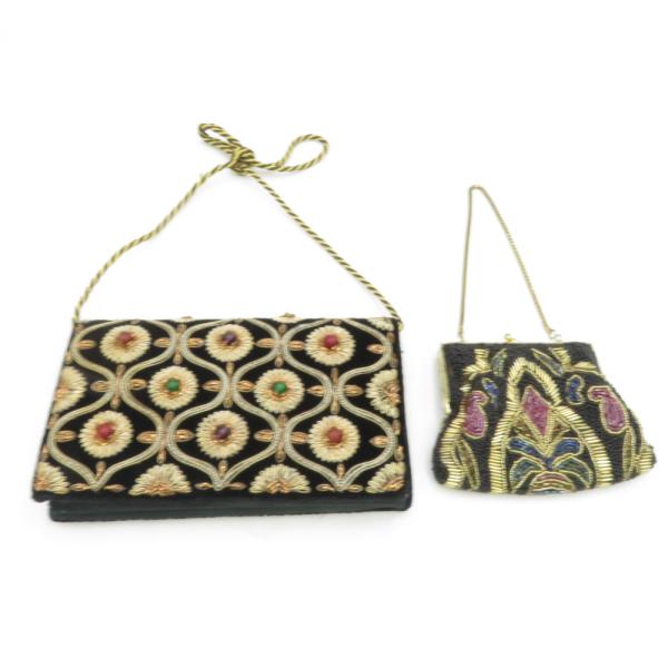 和装バッグ ビーズバッグ 2点セット ブラック ハンドバッグ パーティーバッグ レトロ 着物バッグ ...