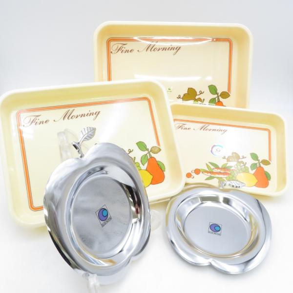 食器 昭和レトロ ワールド印 トレイ お盆 フルーツ柄×3 ブルー ムーン りんご型 小物入れ シル...