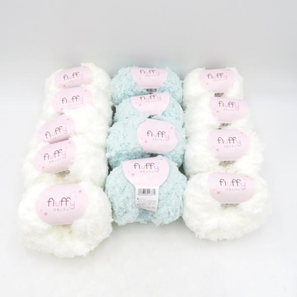 毛糸 フラッフィ 13玉セット 1玉30ｇ 28ｍ ホワイト みずいろ系 ポリエステル100％ 株式...