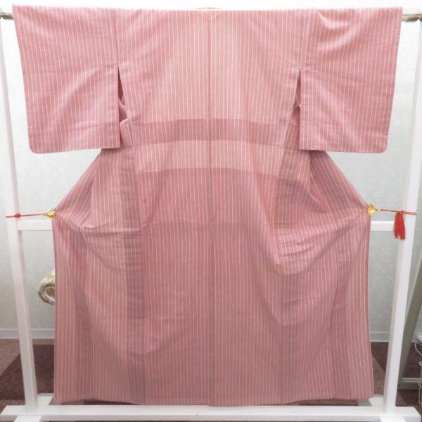 木綿着物 木綿 単衣 バチ衿 洗える着物 縦縞模様 ピンク地×多色 ストライプ 仕立て上がり 浴衣