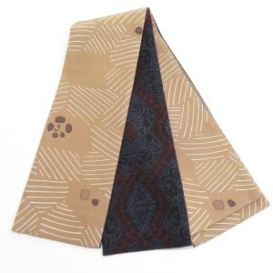 半幅帯 WAKKA ワッカ 猫カフェ クッキー柄 正絹 グレーｘネイビー リバーシブル 日本製 半巾帯 長さ424cm 新品 半幅帯 WAKKA ワッカ 猫カフェ クッキー柄 正絹 グレーxネイビー