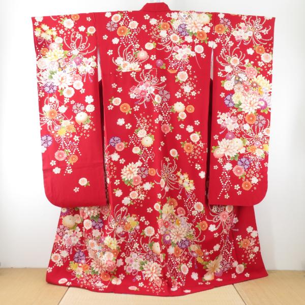 振袖 正絹 赤色 毬に花文様 箔入り 刺繍入り 袷 広衿 成人式 卒業式 フォーマル 仕立て上がり ...