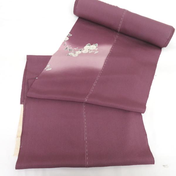 反物 付下げ 仮絵羽 正絹 菊文様 紫色 着尺 中陰蔦紋 一つ紋 着物生地 未仕立て品 長さ1130...