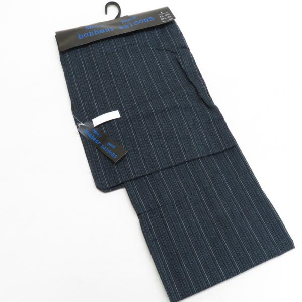 bonheur saisons ボヌールセゾン 浴衣 メンズ 男性用ゆかた Lサイズ 黒紺色 縞柄 ...