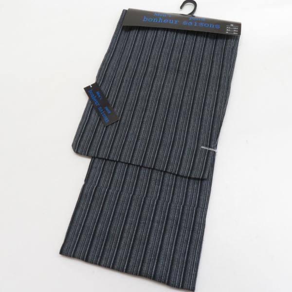 bonheur saisons ボヌールセゾン 浴衣 メンズ 男性用ゆかた Mサイズ 黒色 白縞柄 ...