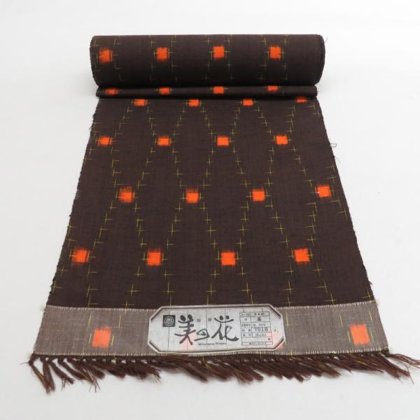 反物 着尺 ウール 立涌十字柄 織り文様 茶色 未仕立て 女性着物用 着物生地 ハンドメイド素材 長...