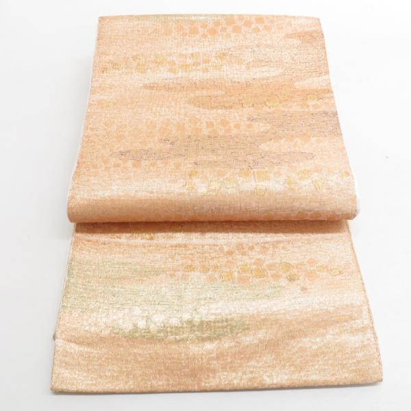 袋帯 ヱ霞文様 箔糸 六通柄 正絹 金色 仕立て上がり 着物帯 長さ424cm