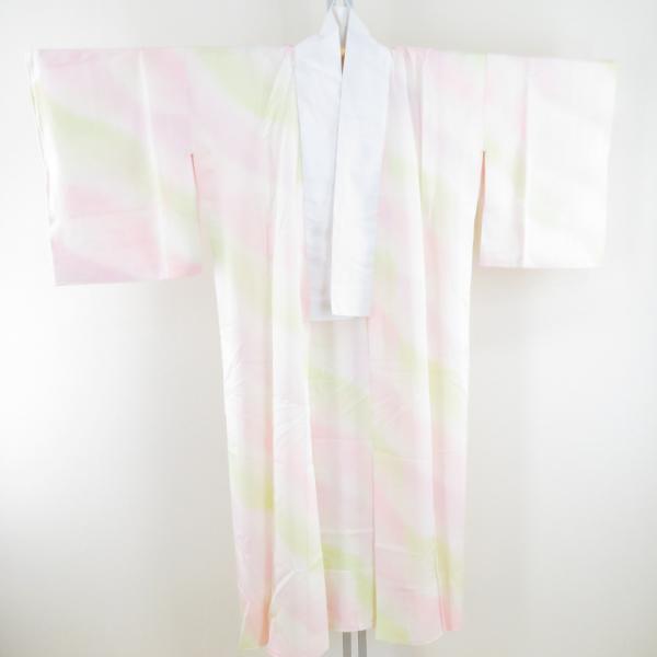 襦袢 青海波地紋 桃色 黄緑色 ぼかし 正絹 広衿 袖無双 長襦袢 仕立て上がり 女性着物用 身丈1...
