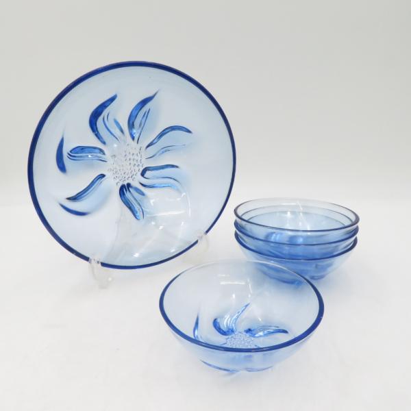 食器 SGS さくら印 ガラスボウル5点セット ブルー 花 ヴィンテージ デッドストック品