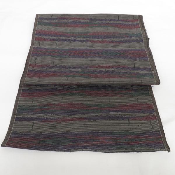 反物 大島紬 仮絵羽着尺 正絹 茶色 横縞 女性着物用 生地 未仕立て カジュアル 長さ1150cm