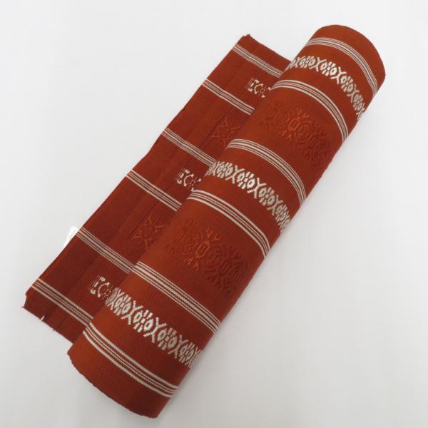 名古屋帯 反物 正絹 帯地 献上柄 レンガ色×白色 生地 和柄 未仕立て品 半巾帯 リメイク生地 長...