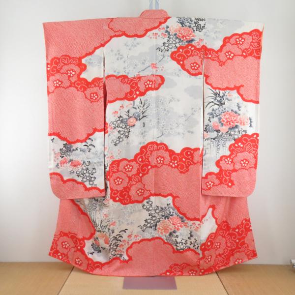 振袖 正絹 オレンジｘ白 絞り 花々紋様 袷 広衿 成人式 卒業式 舞台衣装 フォーマル 仕立上り ...