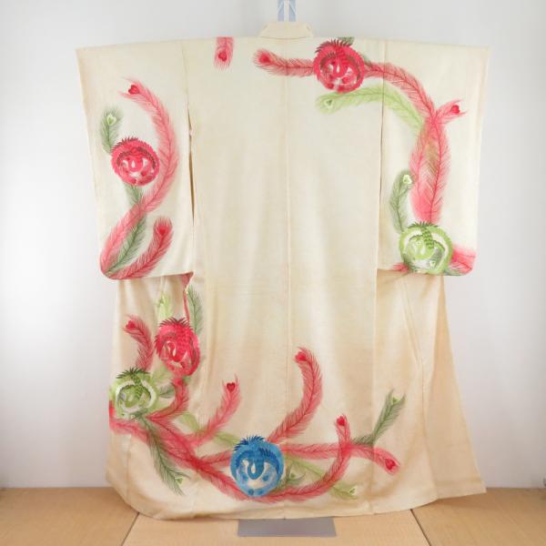 振袖 二尺袖 総絞り 正絹 黄色ｘ多色 刺繍入り 孔雀紋様 袷 広衿 成人式 卒業式 フォーマル 仕...