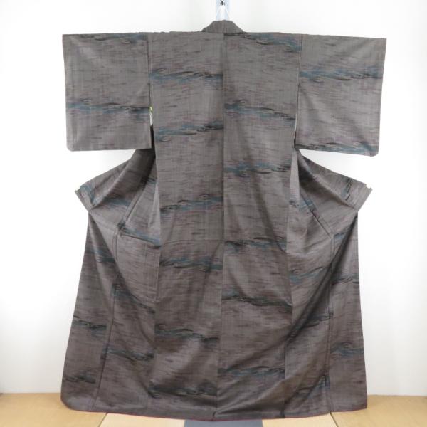 紬 着物 大島紬 霧模様 茶色ｘ青色ｘ紫色 袷 広衿 正絹 カジュアル 仕立て上がり着物 身丈166...