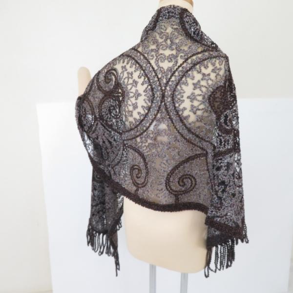 ショール 無月刺繍 奄美大島 泥染絣系 シルク 茶色ｘ多色 和装や洋装に 175cmｘ60cm 長さ...