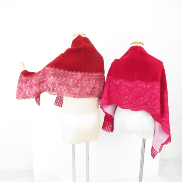 ショール 2点セット レーヨン ベルベットショール 茶赤色ｘ紅色