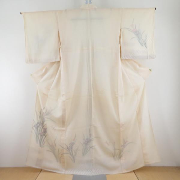 訪問着 紗 紗袷 櫛織り クリーム色 裏地絽 正絹 あやめ模様 箔入り 袷 広衿 正絹 仕立て上がり...