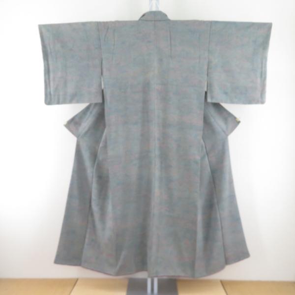 小紋 灰色ｘ薄赤色ｘ薄黄色ｘ多色 花菱模様 正絹 袷 広衿 サイズ小さめ 仕立て上がり着物 身丈14...