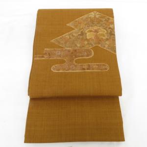袋帯 蘇州刺繍 スワトウ刺繍 花唐草文様 正絹 茶色 お太鼓柄 