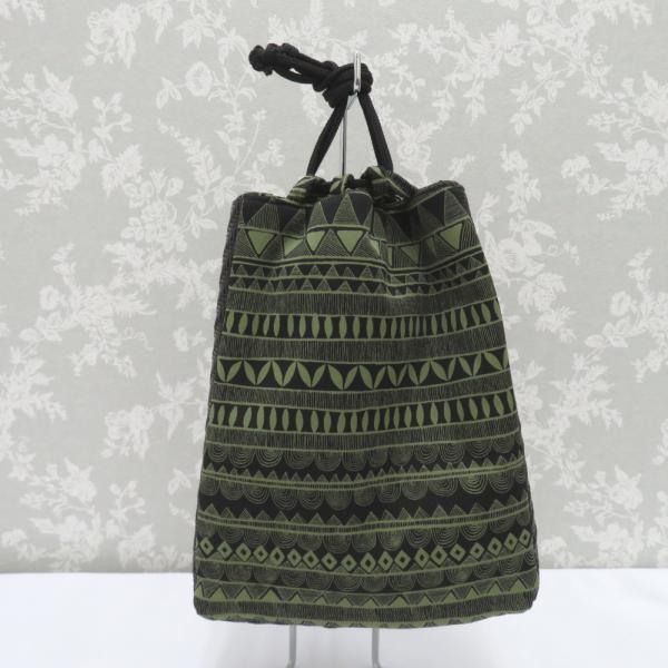 和装バッグ 信玄袋 男性用 和装バッグ カーキ×ブラック モダン柄 巾着 カジュアル 手提げバッグ ...