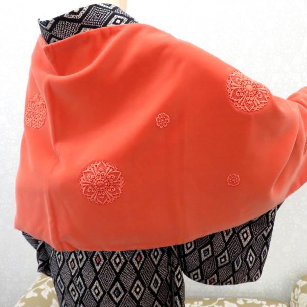 ショール ベルベット レース オレンジ 花モチーフ レーヨン ちりよけ 防寒  長さ150cm