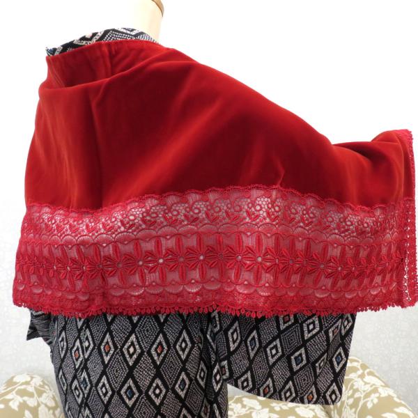 ショール ベルベット レース 暗オレンジ 花モチーフ レーヨン ちりよけ 防寒  長さ144.5cm