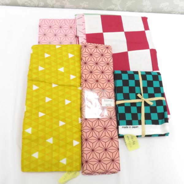 裁縫生地 カットクロス 5点セット コットン生地 綿 麻の葉 市松 三角鱗 和柄 手芸用 はぎれ