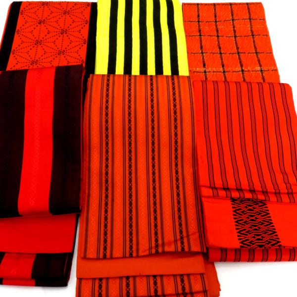 浴衣帯 おまとめ 6本セット 縞 格子 献上 麻の葉 綿 正絹 リバーシブル 単帯 袴下帯 半巾帯 ...